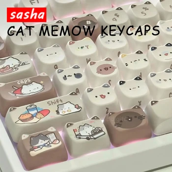 Сладък Капачки За Ключове Meow Cat Head MAO Profile PBT Key Cap Сублимация на Боя за Механична Клавиатура MX KeyCap Аксесоари За Клавиатури