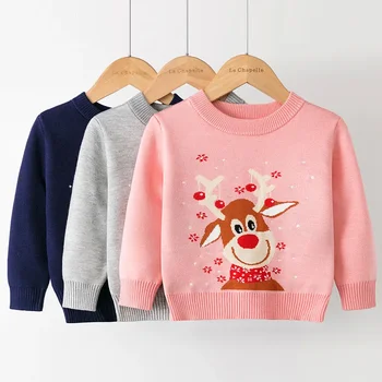 Сладък пуловер за момичета с анимационни герои, Коледни пуловер за момчета, Зимна есенен детски празник топ, зимни дрехи за малките момичета, пуловер, вязаный пуловер