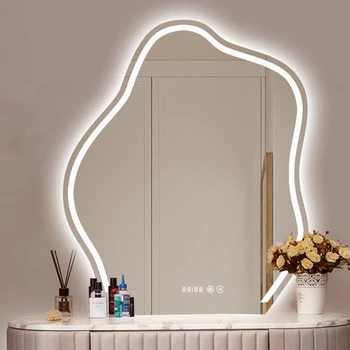 Стенно огледало с вълнообразни осветление, тоалетка, Естетически Огледало с неправилна форма, баня в скандинавски стил, с модерен декор Espejo Room GXR50XP