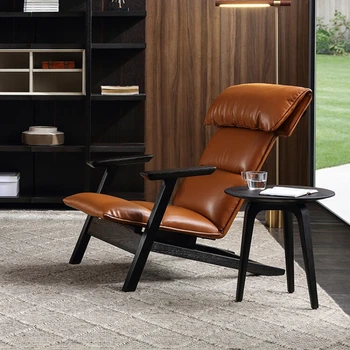 Съвременно кожен стол за почивка в хола, минималистичное стол за почивка, стол-награда от масивно дърво, стол-диван за един човек