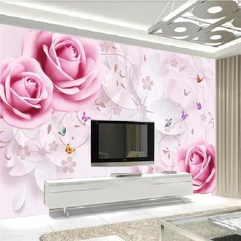 тапети по поръчка beibehang 3D плътна стенопис розовата роза е мека стенопис Европейския високо качество на ТЕЛЕВИЗИЯ-на фона на стенни рисувана фреска, 3d тапети