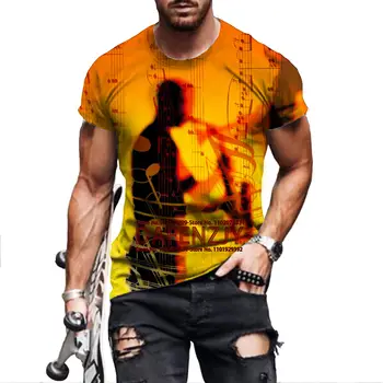 Тениска с джаз музика и 3D модел, мъжки ризи с къс ръкав в стил рок, Черни дизайнерски тениски