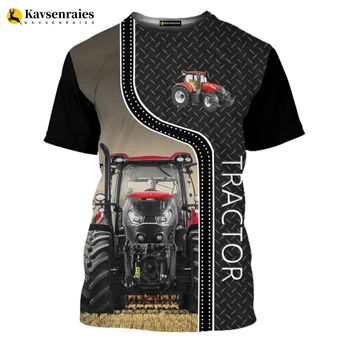 Тениски с 3D-принтом за селскостопански трактори За момчета, детска градинска облекло за тир-ове, Къс ръкав, Мъжки Дамски летни модни и ежедневни тениска