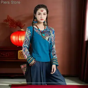 Топ Чонсам, Традиционната Китайска Облекло За Жени, Върховете В Национален Стил С Дълъг ръкав, Дамски Тенденция Реколта Ликвидна Тениска