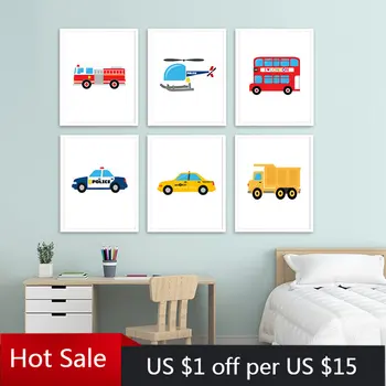 Транспортна тема Детски камион Такси Картина върху платно Плакат за стая на момче и принт на Стената художествени картини Плакати Начало декор БЕЗ РАМКА