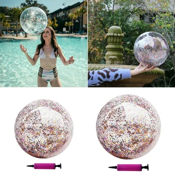 Ултра Прозрачен PVC Блестящ балон, Водни играчки подпори за фотосесия Надуваема плажна топка с пайети, празнични надуваеми играчки за басейн
