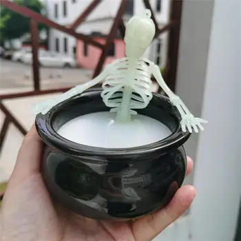 Уникално бижу под формата на свещи-скелет, Восъчни свещи във формата на 3D-котел-скелета на Хелоуин, за да проверите за партита в готически стил за дома плот