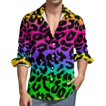 Фантазийная Розова Риза Мъжки Ежедневни Ризи С Леопардовым Принтом Есен Y2K Потребителски Блузи С Дълъг Ръкав Готини Дрехи Оверсайз Идея за Подарък