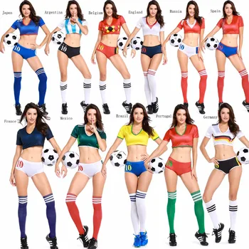 Фантастичен футболен костюм за момиче с къс V-образно деколте, екипът на мажоретките от 10 страни, топ и панталон от 2 теми № 10
