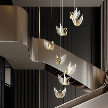 Форма на Лебед Продажба на Едро на Висококачествено Луксозно Златни Полилеи за вътрешно хотела Creative Crystal LED Окачен лампа