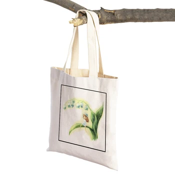 Чанта за пазаруване с елфите от приказен свят, ежедневни, акварел мультяшная цвети, двустранен дамски холщовая чанта за пазаруване, чанта-тоут, Чанта
