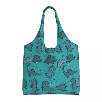 Чанта за пазаруване с принтом анимационни животни, Зелен Тюркоаз Динозавър Чанти за пазаруване Студентски училищна чанта Забавни дизайнерски чанти