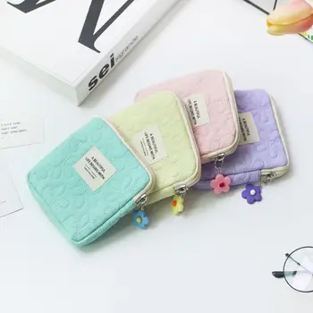 Чанта за съхранение на хигиенни кърпички в корейски стил с цветя модел, Скъпа чанта за съхранение на цветя от плат от бича тъкан, Косметичка за момичета