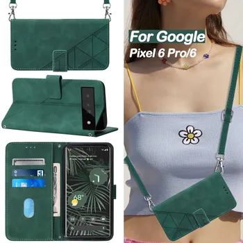 Чанта-портфейл за Google Pixel 6 7 7A 8 Pro 6A 5G Държач за карти с памет, презрамка, поставка за колан, кожен калъф, чанта за телефона, през рамо