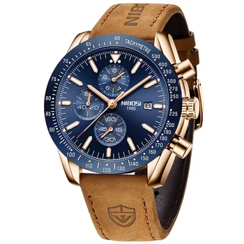 Часовници Луксозни от водеща марка NIBOSI Модерни Всекидневни военни Кварцов Спортни ръчни часовници Кожени Водоустойчив мъжки часовник Relogio Masculino