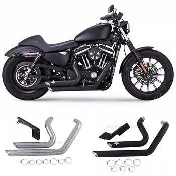 Черен Хромиран Мотоциклет V-H Е С Двойна Изпускателна Система, Шумозаглушител На Изпускателната Тръба За Harley Sportster 48 Четиридесет И Осем 72 Седемдесет И Два X48 V72