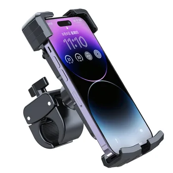 Черно велосипеден титуляр за телефон с въртене на 360 градуса, универсална съвместимост, планина за телефон на вашия мотоциклет, издръжлив, лесен за инсталиране