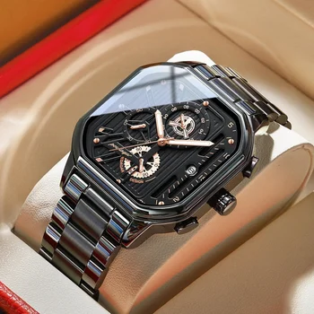 Швейцарска марка POEDAGAR Водоустойчиви мултифункционални модерен мъжки часовник с метална каишка, популярни кварц.