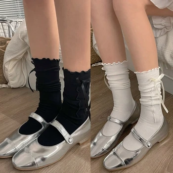 Японски чорапи до щиколоток с волани, дамски чорапи Lolitas, чорапи за обувки Sweet Bowknot