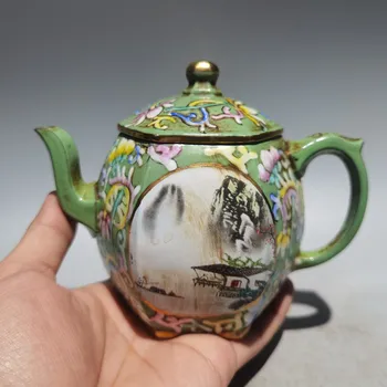 6-инчов контура на китайската керамика Yixing Цзыша с позлатените природа, чайник, кана, орнаменти от червено мръсотия, които късмет
